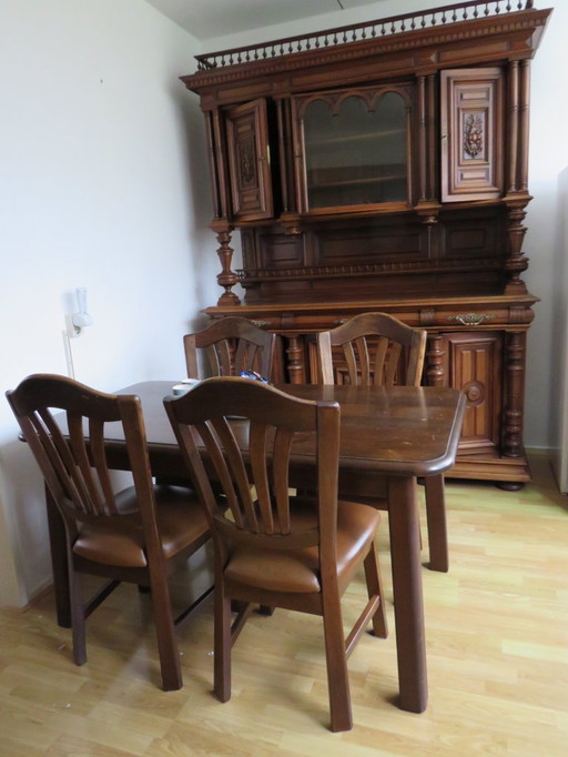 Eikenhouten eettafelset met 4 stoelen