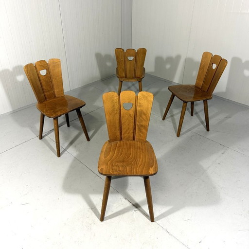 Set of 4 Brutalist farmhouse dining chairs 1950s