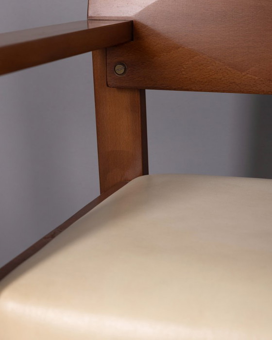 Image 1 of Poltrona vintage italiana in legno e pelle, anni '80