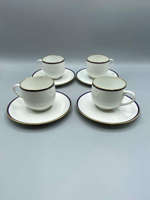 4 tasses à café et 4 soucoupes en porcelaine de Limoges, cobalt et or – decoratieve objecten, Gold, Modern