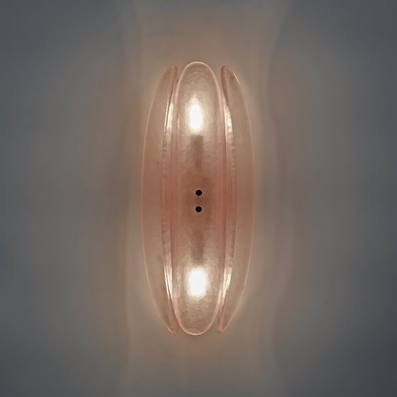 Image 1 of Coppia di lampade in vetro di Murano rosa in stile Fontana Arte della metà del secolo scorso