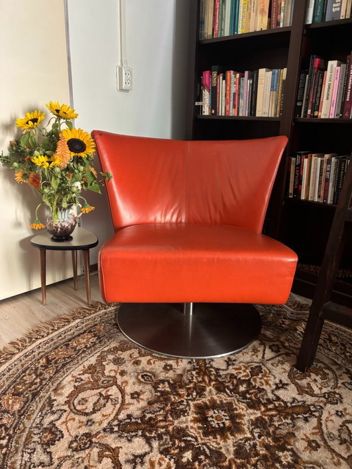 Postmoderne Jan des Bouvrie lederen draaifauteuil, jaren '80/'90 – draaistoelen, rvs (photo 2 of 8)