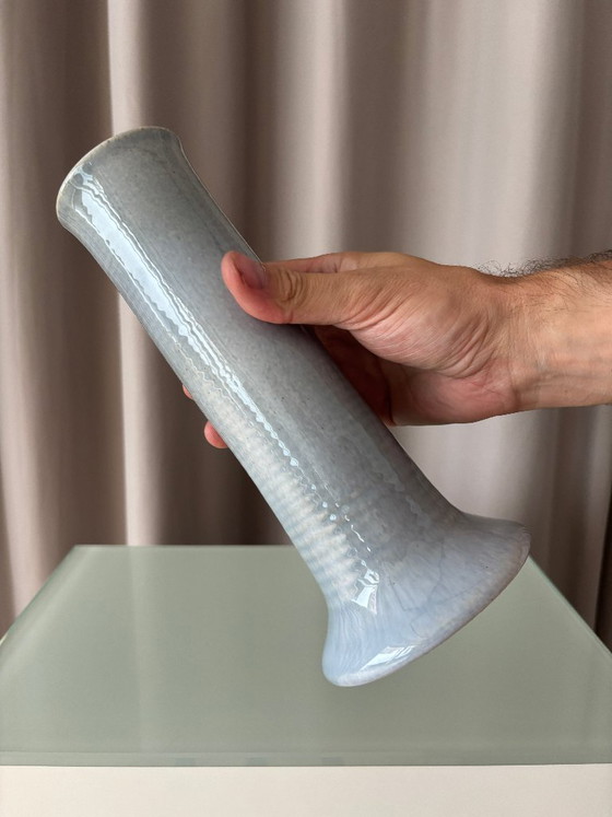 Tall Vintage Studio Pottery Vase – Pale Blue & Brown Glaze – Ceramic (photo 3 of 9)