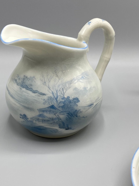Japans porseleinen theeservies – Blauw en wit landschap – Dai Nippon Meiji-periode – Decoratieve objecten (photo 3 of 10)