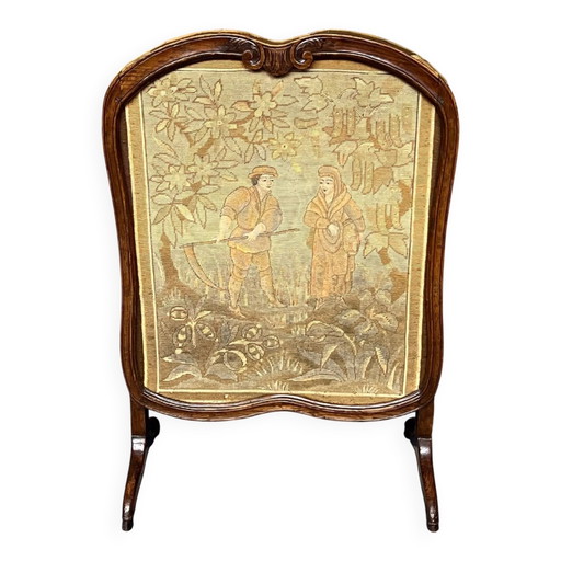 Antiker Kaminschirm. Eiche, Stickerei. – decoratieve objecten