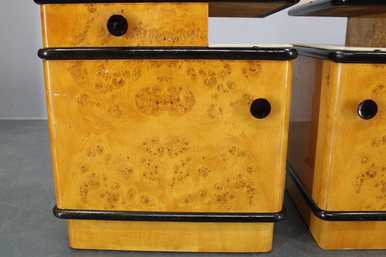 Image 1 of 1950s Pair of Bedside Tables/Nightstands in Birch Finish, Czechoslovakia