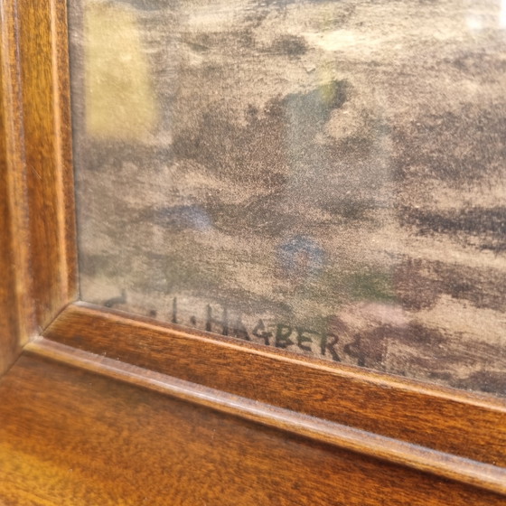 Image 1 of antiek 19e eeuw schilderij Charles J. Hagberg (American Illinois 19e/20e eeuw) sepia zeegezicht