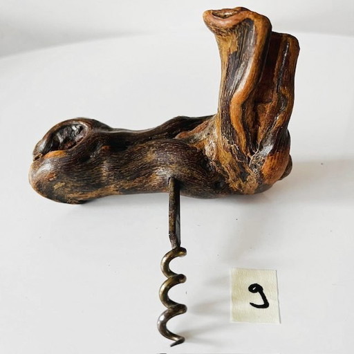 Vintage French corkscrew 9 root wood vine 1950's