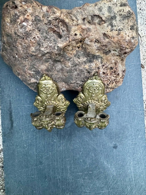 Paire d'appliques murales en bronze avec masque, signé L. Pinet, période Art Nouveau. (photo 9 of 10)
