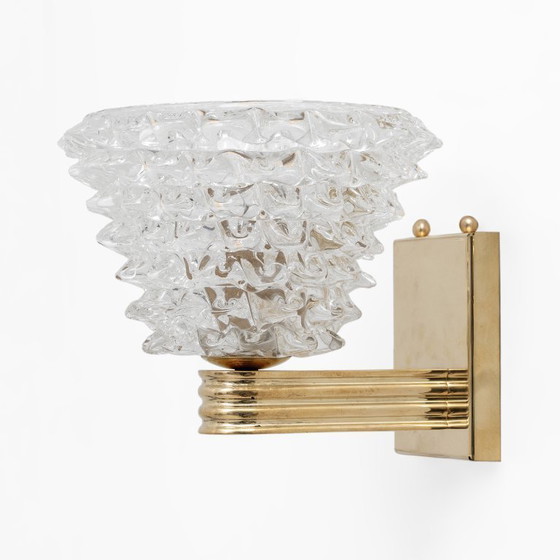 Image 1 of Applique Barovier Art Dèco in ottone e vetro di Murano Rostrato, coppia