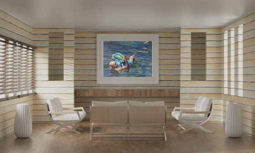 Original Oil Painting Contemporary Art Symbolism Humor Sea Beyond Childhood – schilderijen tekeningen, Canvas (photo 2 of 5)