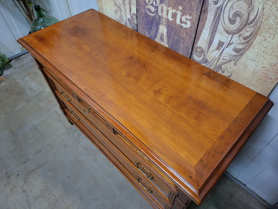 Image 1 of Classic French Cherry Wood commode, chest of drawers, sideboard, dimensions: 118x52cm and 83cm high.