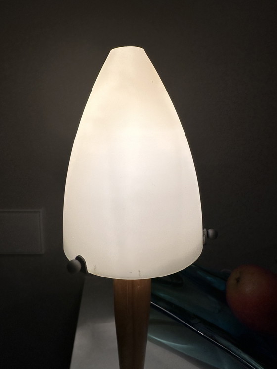 Image 1 of 🌙 Vintage HEMA table lamp – wood, frosted glass & metal | atmospheric retro design lamp