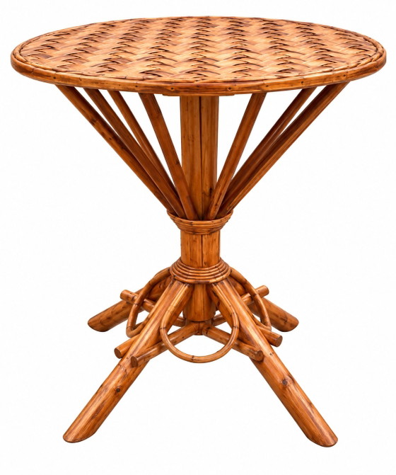 Set da giardino vintage in rattan intrecciato - tavolo rotondo e 4 poltrone – Set da salotto, Bamboo, Wicker (photo 10 of 15)