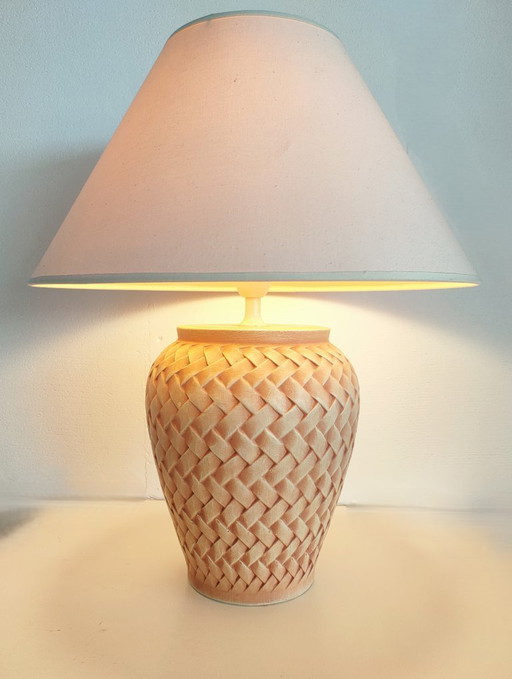 Vintage Danish ceramic table lamp with woven/braided motif