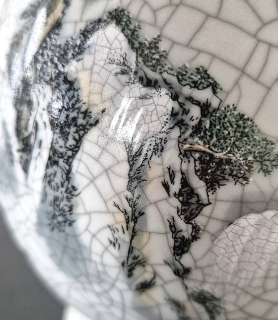 Elegant vintage Chinese porcelain vase hand-painted - winter landscape (photo 8 of 10)