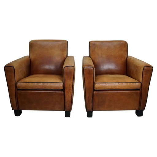 Vintage-Clubsessel aus den Niederlanden in cognacfarbenem Leder, 2er-Set