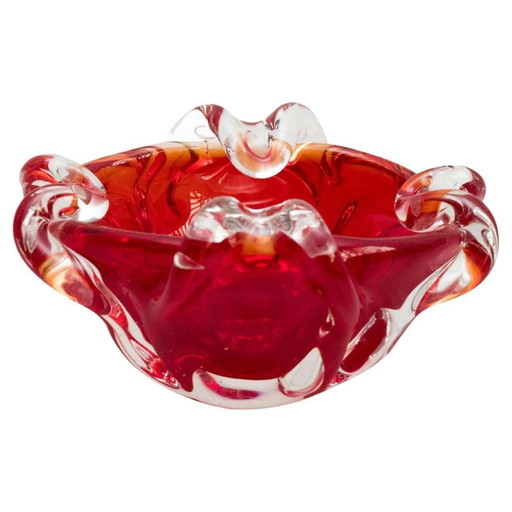 Renato Toso Murano Glass Valet Tray, Red & Transparent, Italy, 1960s