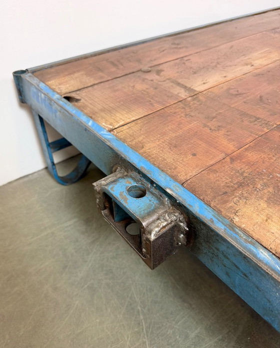 Large Blue Industrial Coffee Table Cart, 1960s – Iron (photo 5 of 15)
