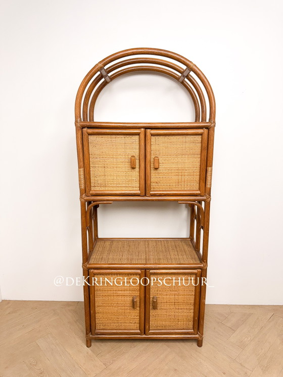 Image 1 of Vintage rattan bamboo manou arched cabinet with doors