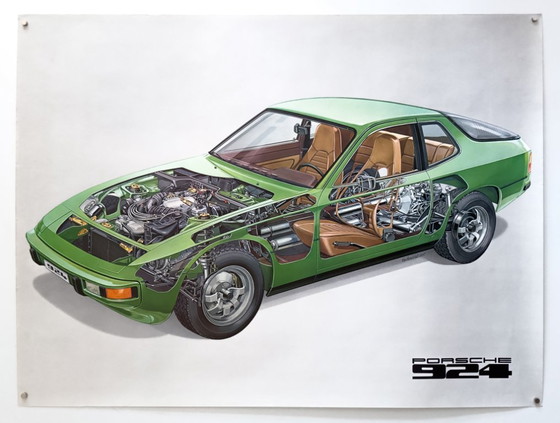 Image 1 of 🚗 Original Vintage Porsche 924 Cutaway – Late 1970s Poster / Plakat - XL 76 × 102 cm