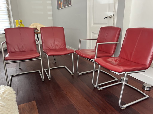 Chaises de salle à manger en cuir rouge foncé de qualité supérieure