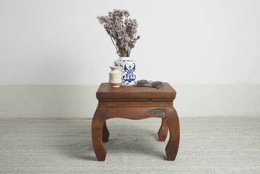 Hardhouten opiumkrukje/tafel, Aziatische lage bijzettafel, handgemaakte plantenstandaard van massief tropisch hout, – Wood