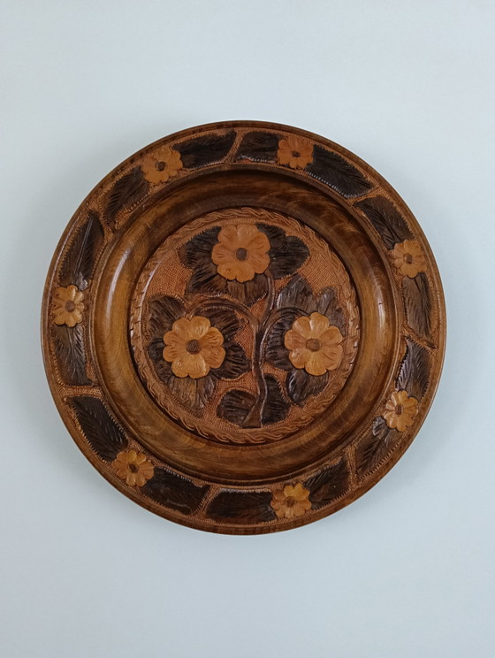 Large hand-carved wooden wall plate/dish 44 cm – Wall decoration (photo 2 of 9)
