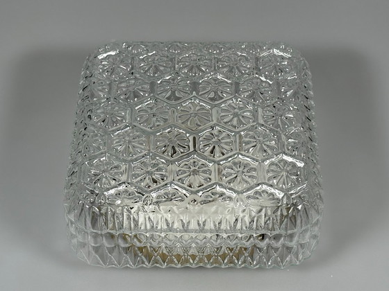 Image 1 of Plafondlamp uit de jaren 60/70, plafondmontage, glas, metaal, ruimtetijdperkontwerp