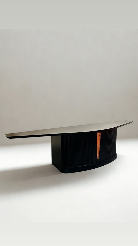 Image 1 of Credenza Art Déco postmoderna nera vintage XL con legno di radica
