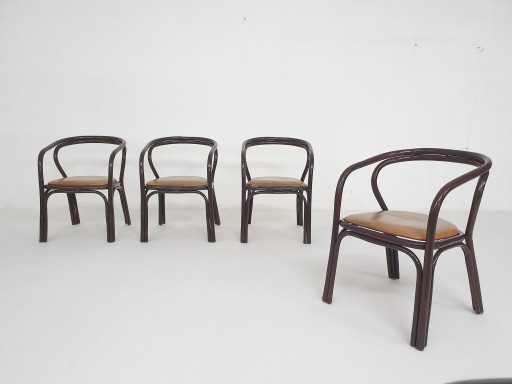 Ensemble de 4 chaises de salle à manger Manou avec assise en cuir, Pays-Bas, années 1970