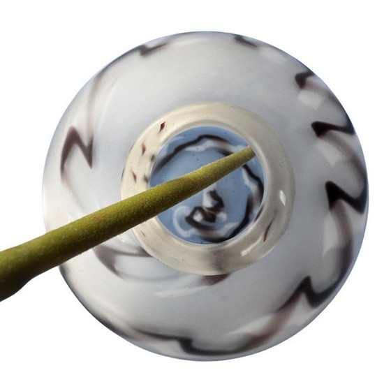 Image 1 of Heavy Art Deco vase in opal glass with etched wave motif - ca. 1930s