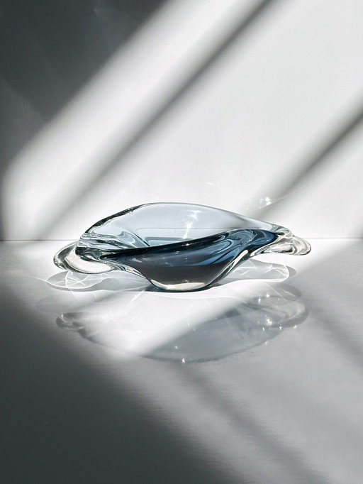 Vintage Murano Bol 1970 Cendrier Gris Bleu Verre Technique Italie 70s 1970