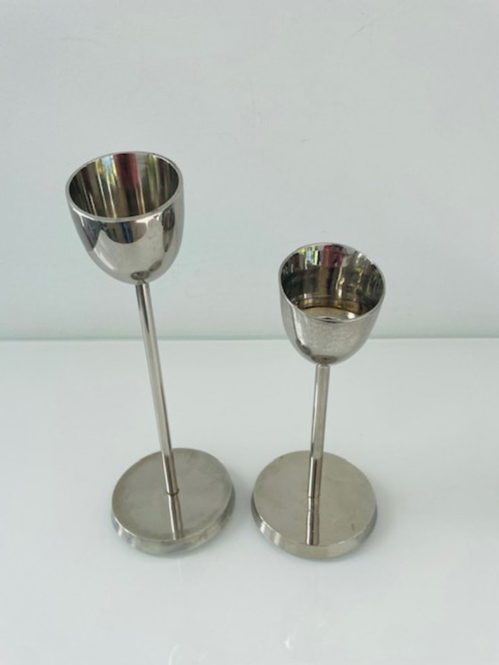 Image 1 of Set di 2 candelieri in acciaio, design moderno