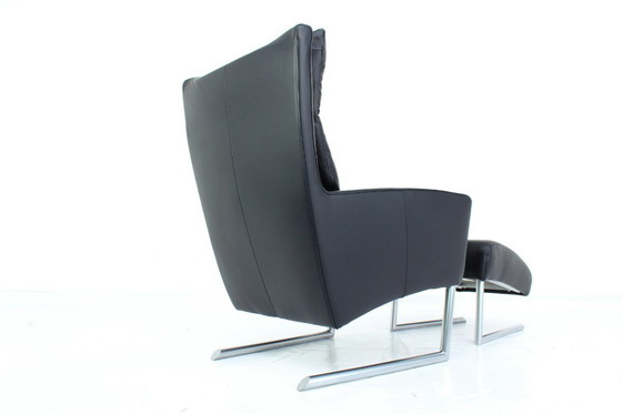 Image 1 of Come nuovo! Laauser Design Int. Cantilever Lounge Chair / Freischwinger Sessel con sgabello, pelle e base cromata