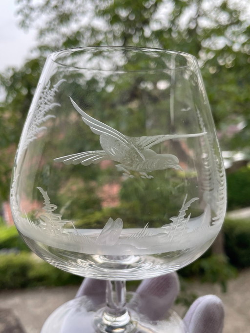 Lot de 6 verres à cognac de collection, en cristal vintage. – glazen karaffen, Glass