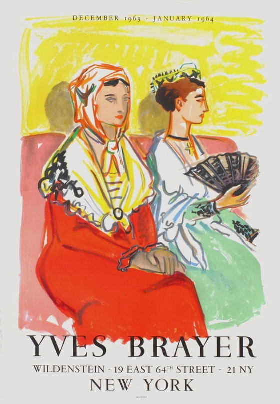 Image 1 of Yves Brayer Expo 63 - Vrouwen uit Arles in gekleurde jurken, originele poster 1963