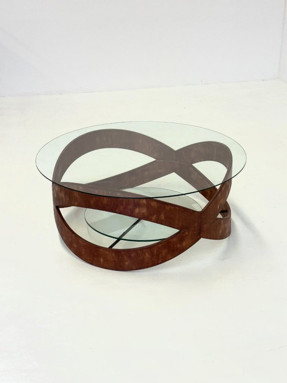 Image 1 of Tavolino rotondo vintage con struttura scultorea in legno