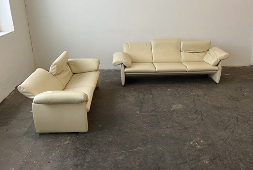 Sofás de piel De Sede DS-10, de diseño, color beige, en excelente estado.