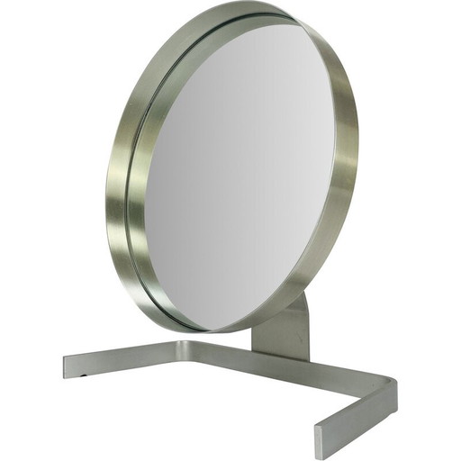 Miroir vintage en aluminium brossé par Pierre Vandel, 1970