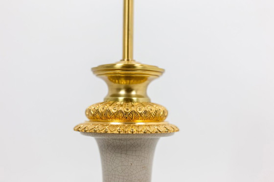 Image 1 of Crackle-glazed celadon porcelain and gilt bronze lamp, circa 1880