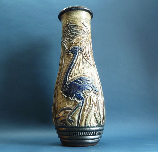 Art Deco Grote Guerin Keramische Vaas met Zeer Mooie Decoratie