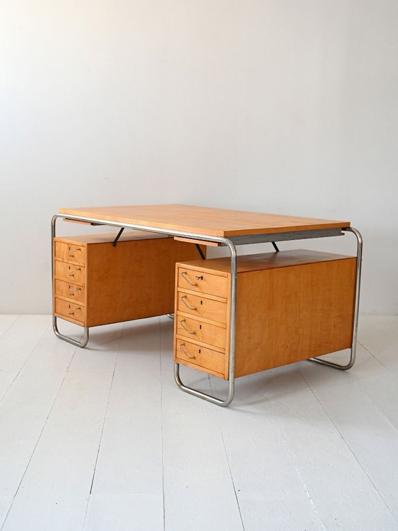 Image 1 of Skandinavischer Schreibtisch aus Birke und Stahl von Mücke & Melder, 1930er Jahre