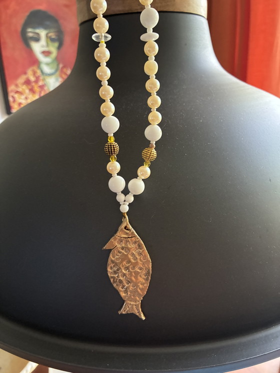 Image 1 of Nouveau collier avec perles vintage et pendentif doré