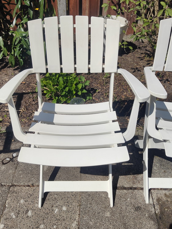Image 1 of Set Of 3 White Vintage Grosfillex Boutique Garden Chairs