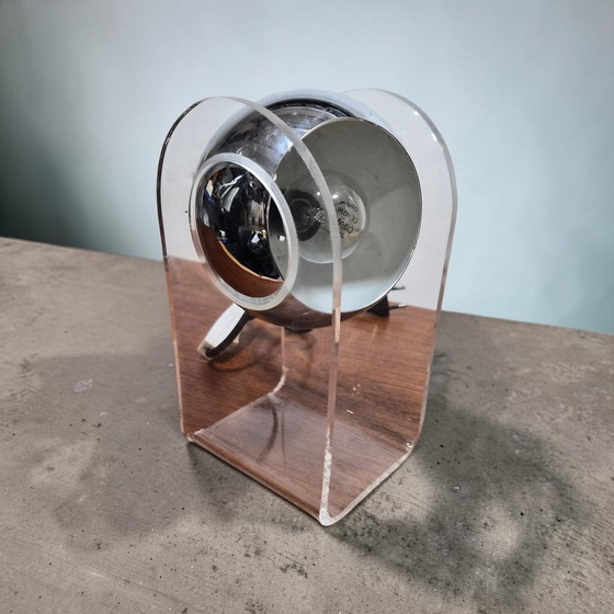 Vintage Space Age Chrome Acrylic Table Lamp Eyeball Gino Sarfatti – Ging Sarfatti (photo 3 of 10)