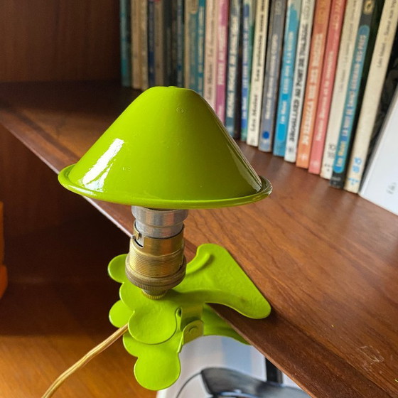 Image 1 of Small green metal mushroom clip-on lamp, vintage night light