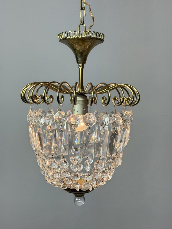 Image 1 of Lámpara de araña decorativa de cristal "fresa" de mediados de siglo, estilo Josef Frank, década de 1960