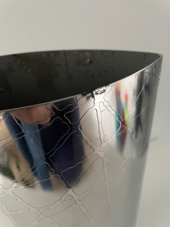 Image 1 of Metal designer vase with wood grain pattern – elliptical shape