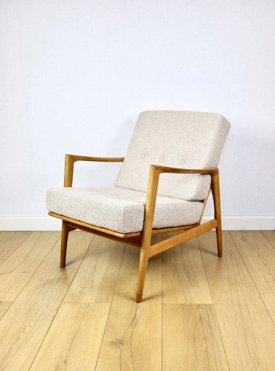 Image 1 of PRL armchair "Stefan" wooden oak vintage beige boucle
